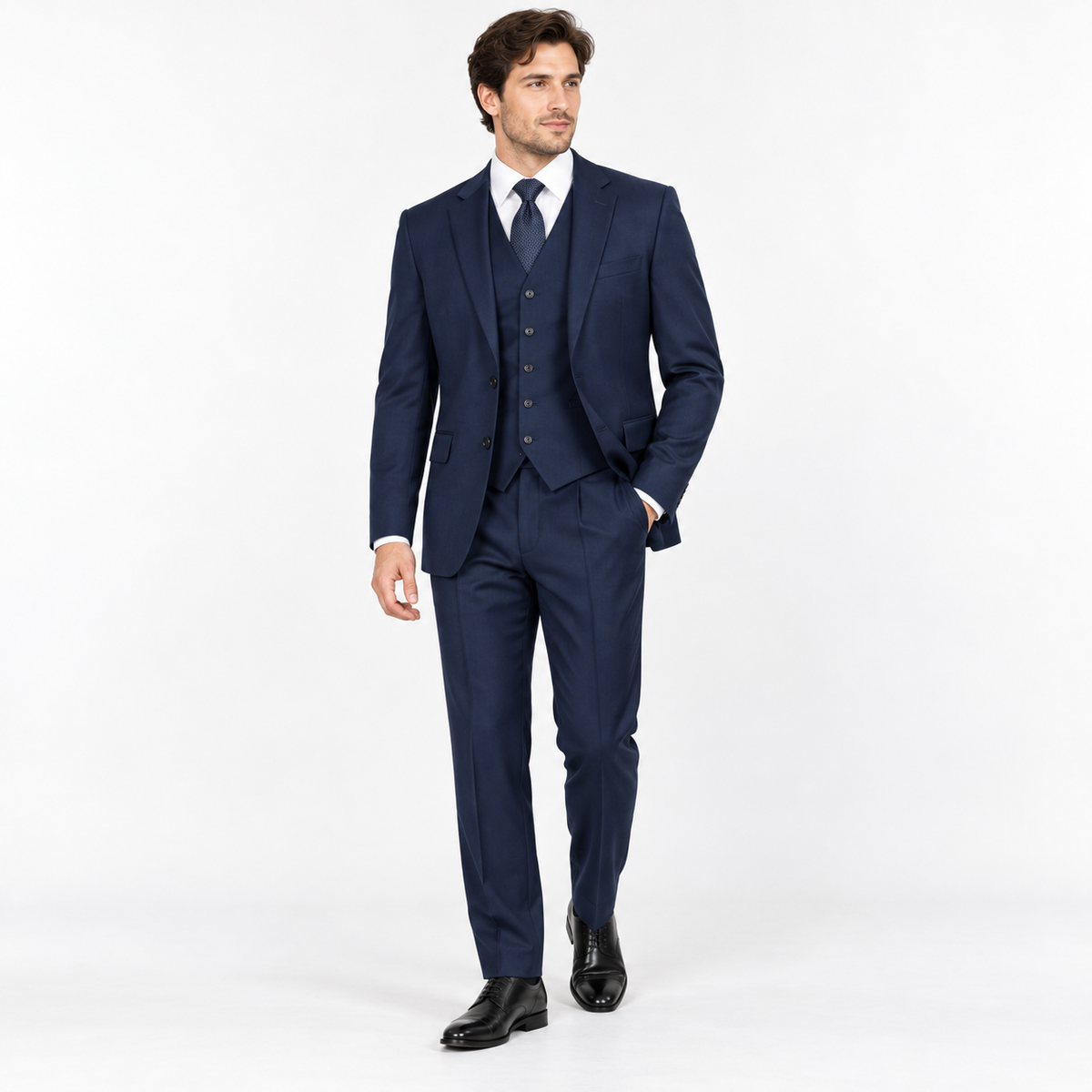 Navy 3-Piece Modern Fit Poplin Suit - on model