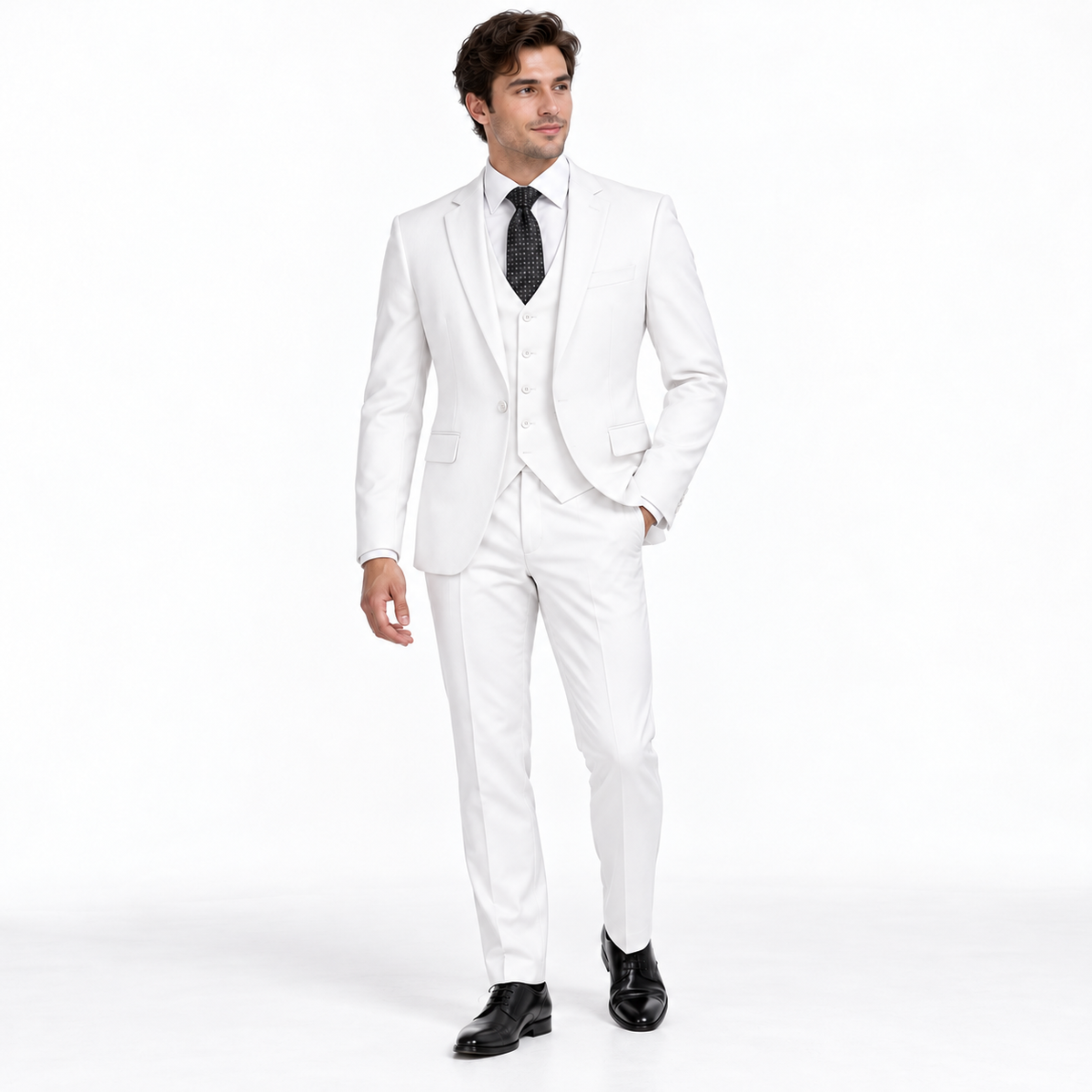 Pure White 3-Piece One-Button Slim Fit Suit - on model