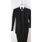 King Wing P3201 black three-piece modern-fit suit with matching vest and two-button jacket