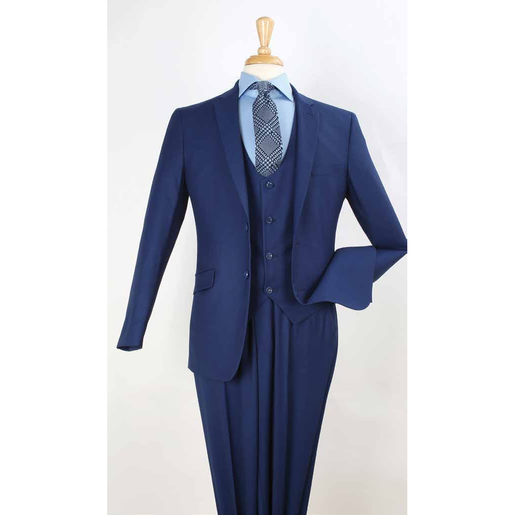 Blue three-piece slim fit suit, original supplier reference