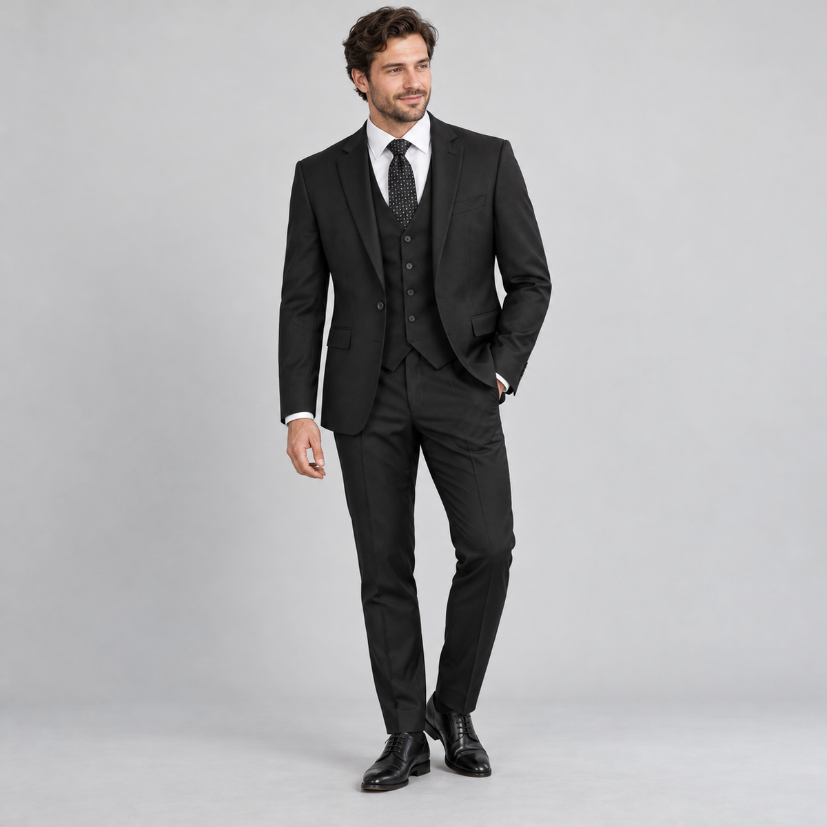 Black 3-piece suit, model view