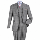 Gray Windowpane 3-Piece 100% Wool Suit - polished studio product view on white