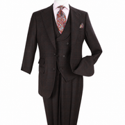 Brown Windowpane 3-Piece 100% Wool Suit