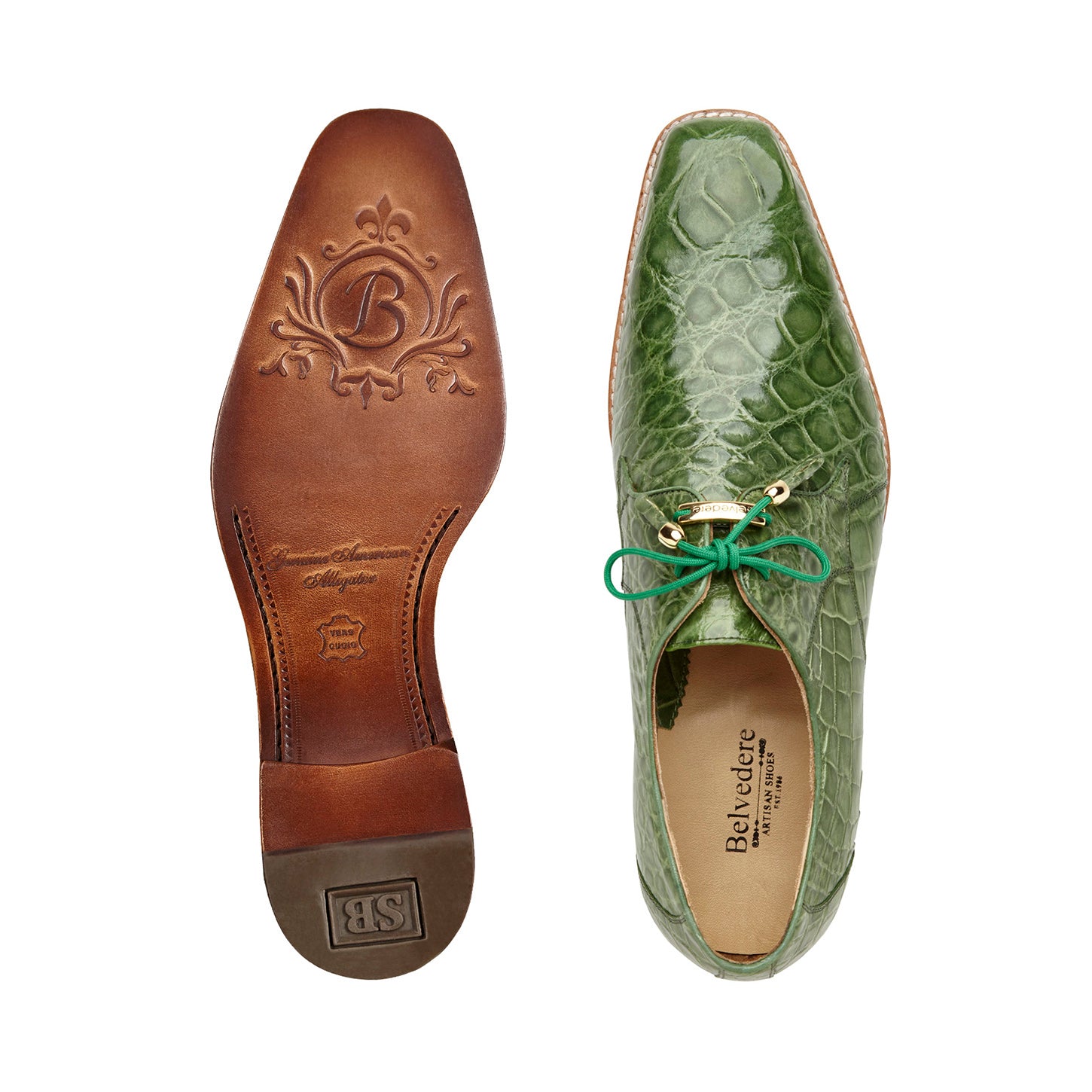 Belvedere Lago Pistachio Green Alligator Shoes - Exquisite