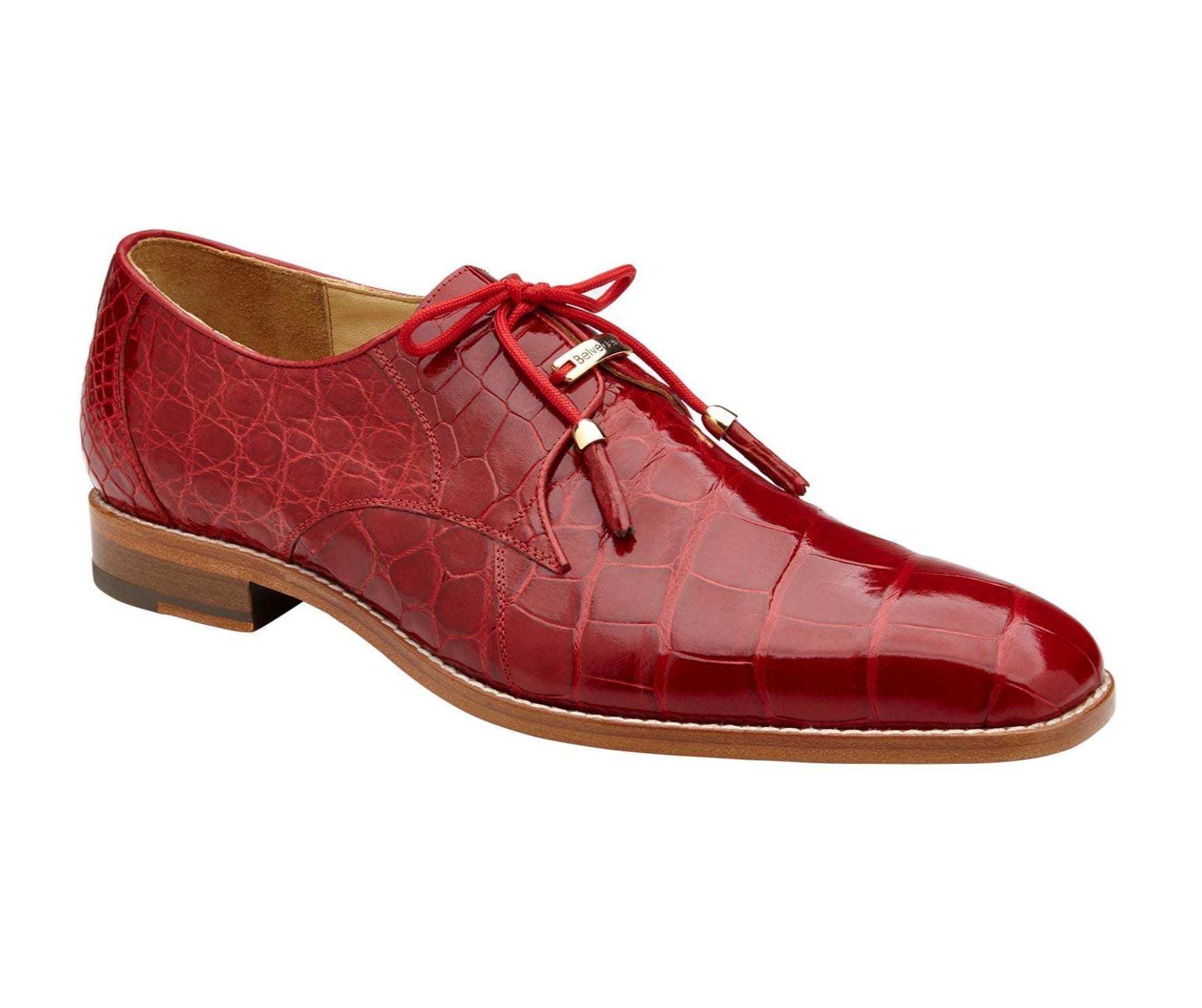 Stand Out with Belvedere Lago Red Alligator Lace-Up Shoes – Suits