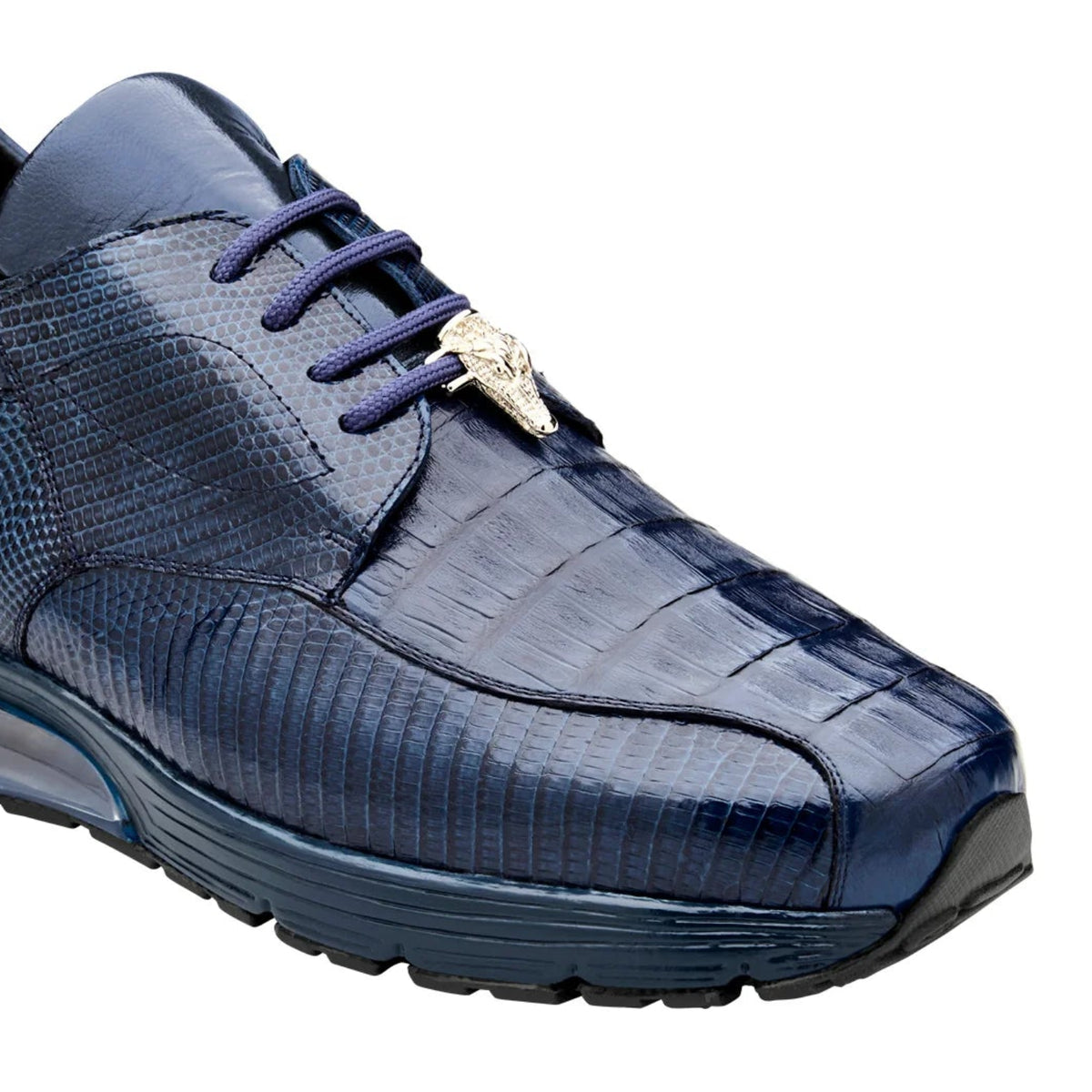 navy exotic leather sneaker air sole close up texture