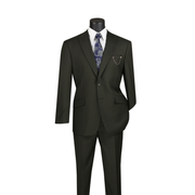 Olive modern-fit suit with a two-button notch-lapel jacket and matching trousers, front view.