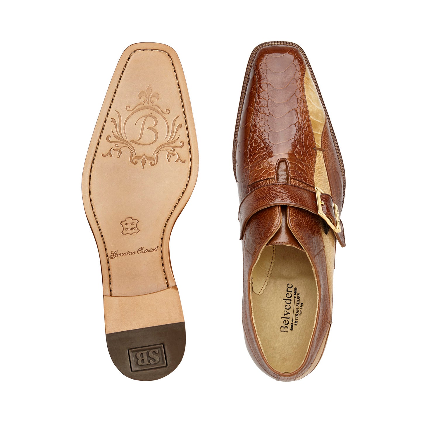 Sophisticated Belvedere Marte Monk Strap Shoes in Genuine Ostrich