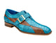 Belvedere Marte Monk Strap Shoes in Antique Ocean & Brandy Genuine Ostrich