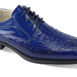 Luxe Allure: Cobalt Crocodile Inspired Leather Lace Dress Shoes