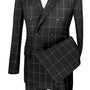Sophistichic Collection: Black 2 Piece Windowpane Double Breasted Modern Fit Suit