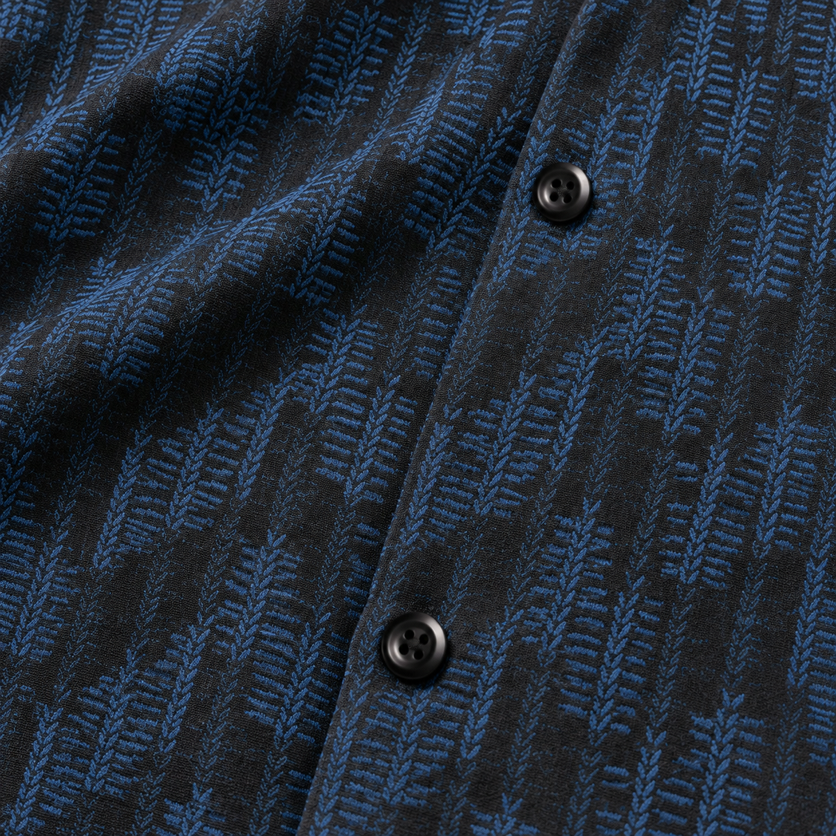 Montique black blue pattern walking suit blue pattern diagonal button detail
