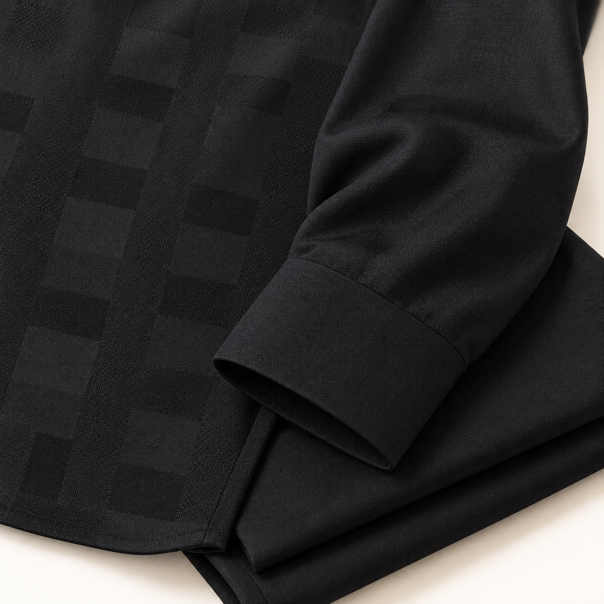 Montique black tonal block walking suit sleeve trouser detail