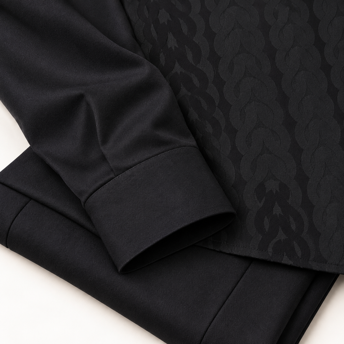 Montique black tonal chain walking suit sleeve trouser detail