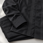 Montique black vertical panel walking suit sleeve trouser detail