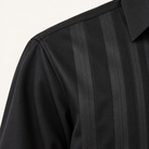 Montique black vertical stripe walking suit shoulder stripe detail
