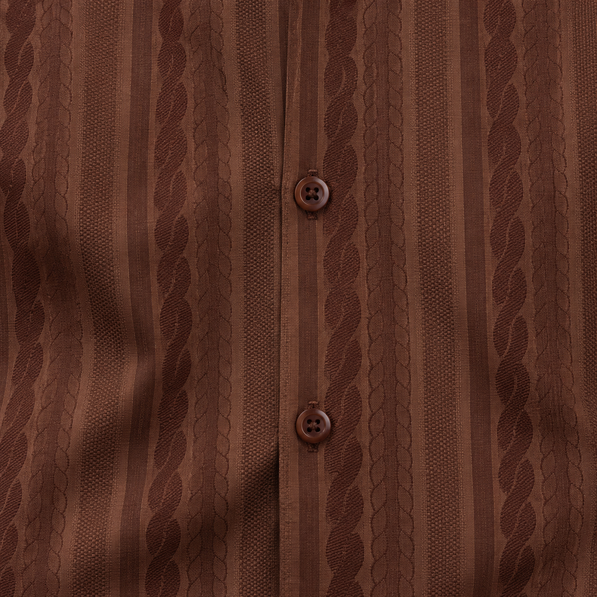 Montique brown textured stripe walking suit fabric button detail