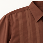 Montique brown vertical stripe walking suit shoulder collar detail