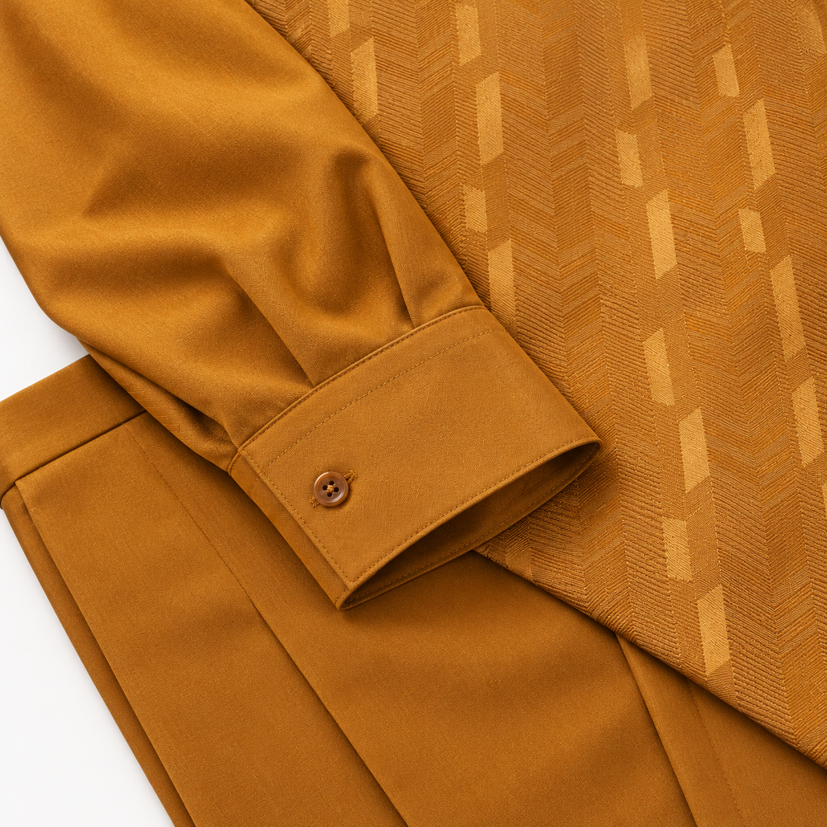 Montique gold geometric walking suit cuff trouser detail
