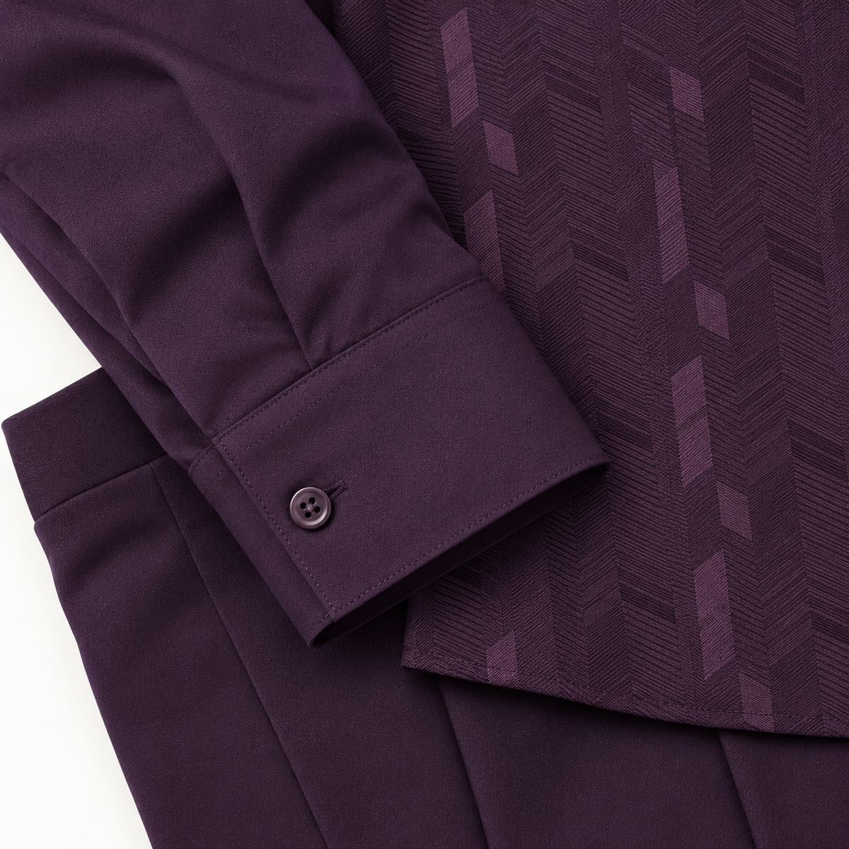 Montique grape geometric walking suit cuff trouser detail