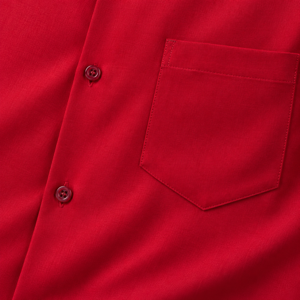 Montique red walking suit chest pocket and front button close-up