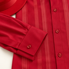 Montique red vertical stripe walking suit cuff detail
