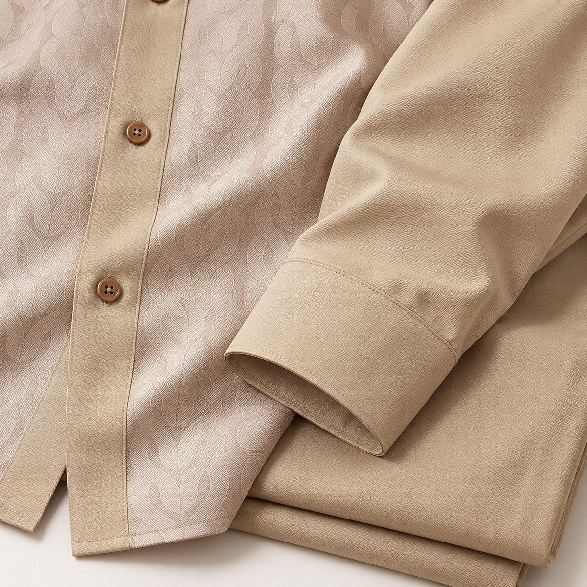 Montique tan tonal chain walking suit sleeve trouser detail