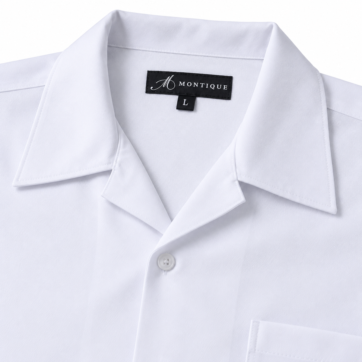 Montique white solid walking suit open collar and Montique neck label