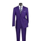 Purple windowpane-check suit with a two-button peak-lapel jacket, ticket pocket and matching trousers, front view.