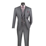 Men’s Modern Fit 3 Piece Textured Weave Suit with Vest - Charcoal