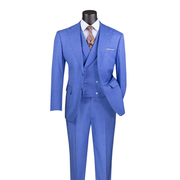 Men’s Modern Fit 3 Piece Textured Weave Suit with Vest - French Blue