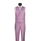 Lavender textured double-breasted vest with shawl lapels and matching trousers, front view.