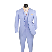 Men’s Modern Fit 3 Piece Textured Weave Suit with Vest - Light Blue
