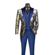 Men’s 3-Piece Jacquard Modern Fit Suit with Satin Lapel Vest - Navy and Gold