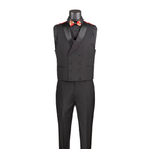 Black double-breasted vest with satin shawl lapels and black trousers, shown without the red-and-gold jacket.