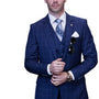 NobleNest Collection: 3PC Modern Tailored Windowpane Suit In Navy Blue