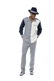 Men’s Navy Checkered Walking Suit – 2 Piece Long Sleeve Set