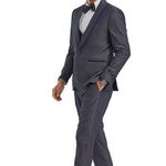 Tranquility Collection: Men's Birdseye 3-Piece Suit In Grey/Navy - Slim Fit