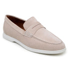 sand suede penny loafer side view