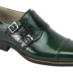 Double Monk Strapped Classics:  Green Cap Toe Double Monk Strap with Buckle Shoes