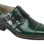Double Monk Strapped Classics:  Green Cap Toe Double Monk Strap with Buckle Shoes