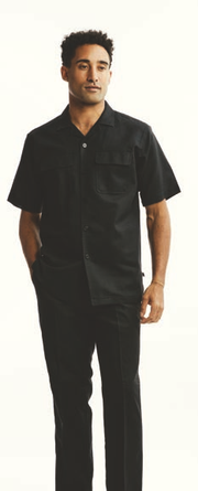 Solid Black Linen Walking Suit 2 Piece Short Sleeve Set