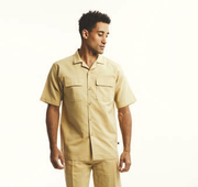 Solid Khaki Linen Walking Suit 2 Piece Short Sleeve Set