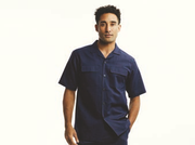 Solid Navy Linen Walking Suit 2 Piece Short Sleeve Set
