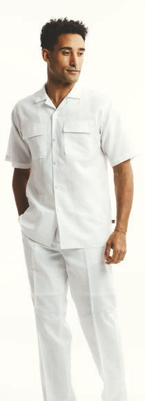Solid White Linen Walking Suit 2 Piece Short Sleeve Set