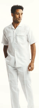 Solid White Linen Walking Suit 2 Piece Short Sleeve Set