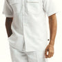 Solid White Linen Walking Suit 2 Piece Short Sleeve Set