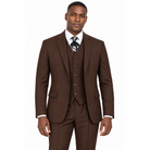Brown 3-Piece Poplin Suit with Vest - Modern Fit - model view