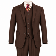 Brown 3-Piece Poplin Suit with Vest - Modern Fit
