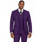 AI-generated illustration: Purple 3-Piece Modern Fit Poplin Suit worn by a model